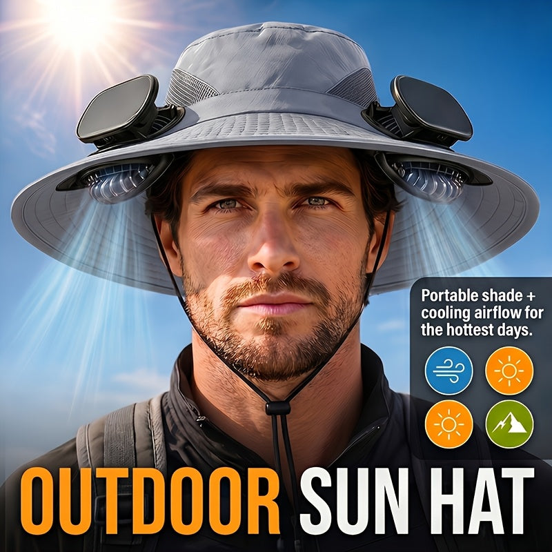 Solar Powered Fan Hat with USB Charging – Wide Brim Sun Protection Hat with Built-In Cooling Fan for Men, Lightweight Long Battery Life Outdoor Hat for Fishing, Hiking, Mountain Climbing & Daily Wear