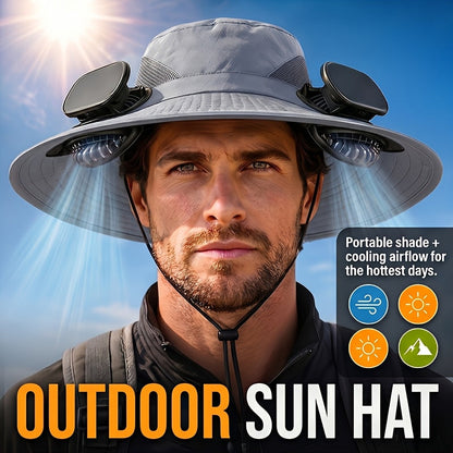 Solar Powered Fan Hat with USB Charging – Wide Brim Sun Protection Hat with Built-In Cooling Fan for Men, Lightweight Long Battery Life Outdoor Hat for Fishing, Hiking, Mountain Climbing & Daily Wear