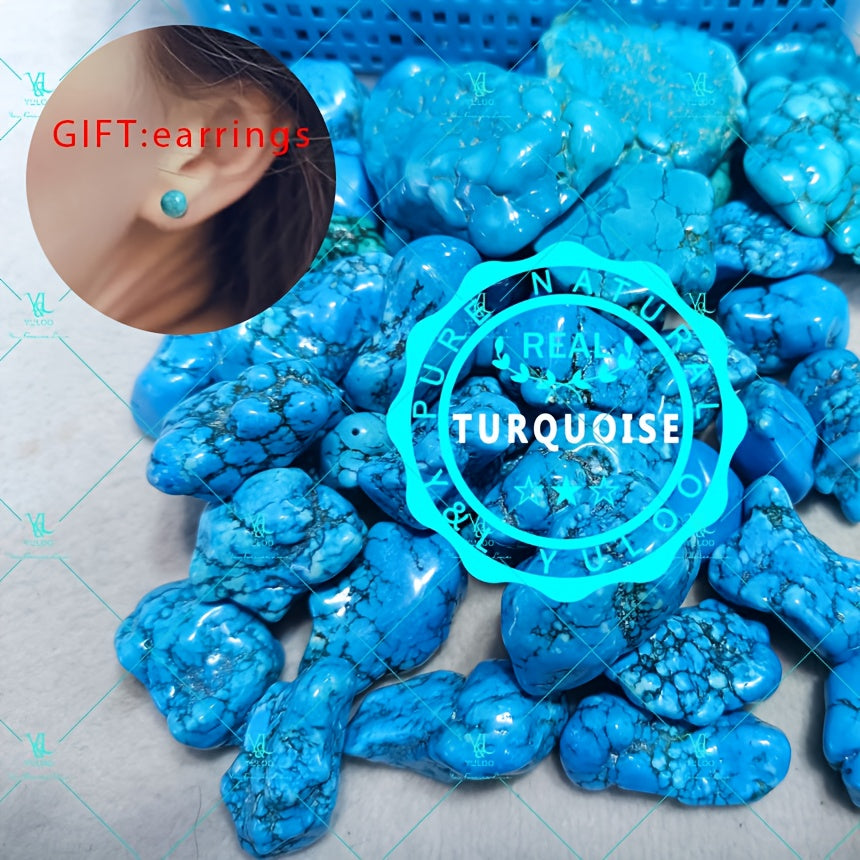 S925 Sterling Silver Natural Genuine Turquoise Pendant Necklace 18+2 Inch – Elegant Boho Gemstone Jewelry for Women with Bonus Earrings, Available in Silver & Gold, Perfect Gift for Her