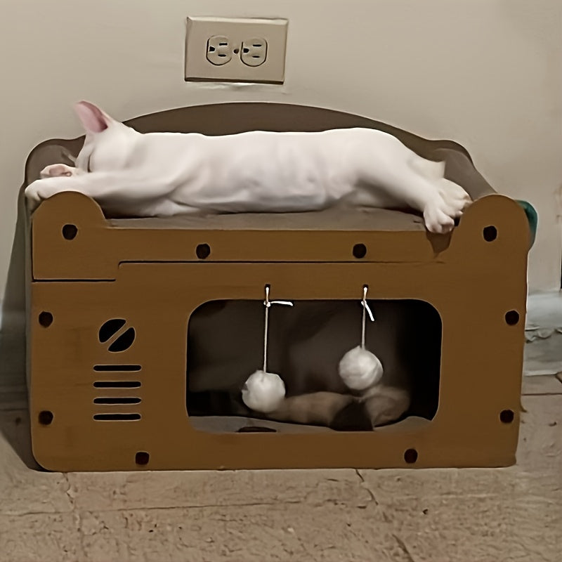 Large Cat House with Scratcher Pads & Plush Ball Toys – Ventilated Indoor Outdoor Cat Shelter, Choose Single Door, Double Door or Luxury Double-Layer Design, Great Cat Gift