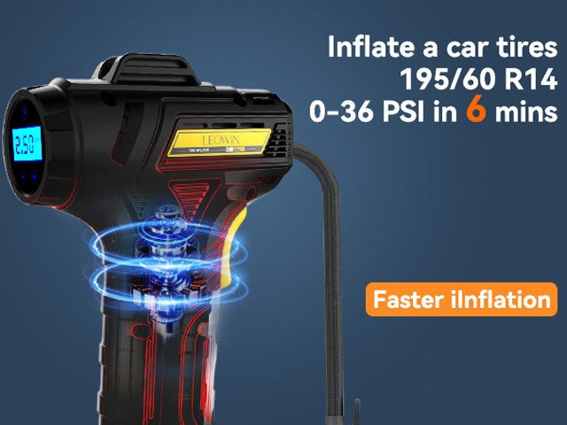 Portable Tire Inflator Air Compressor – 150 PSI Cordless Handheld Air Pump with Auto-Shutoff, Digital Pressure Gauge & LED Light for Cars, Motorcycles, Bikes & Balls, Rechargeable