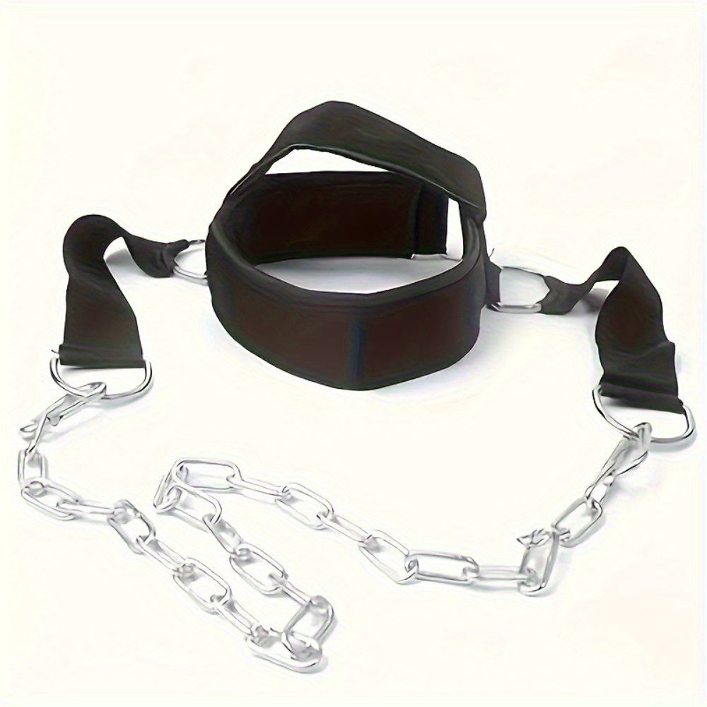 Neck Training Band with Chain Heavy Duty Adjustable Neck Strengthener for Athletes Strength Training Neck Muscle Recovery – Fitness Resistance Head Harness for Home Gym Workouts, Black