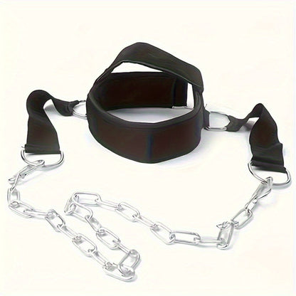 Neck Training Band with Chain Heavy Duty Adjustable Neck Strengthener for Athletes Strength Training Neck Muscle Recovery – Fitness Resistance Head Harness for Home Gym Workouts, Black
