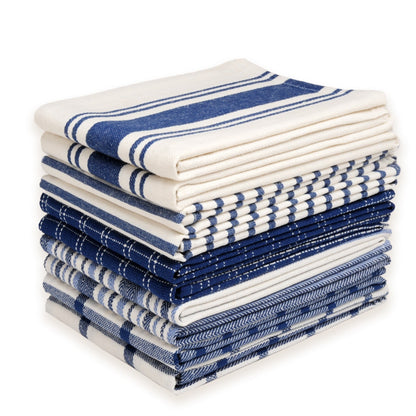 Cotton Kitchen Towels 10 Pack Flat Weave – 100% Cotton Absorbent Quick-Dry Dish Towels for Cooking Cleaning Drying, Lint-Free Reusable Cloth Towels Blue Sage Teal Black Olive Gray Yellow Red Beige