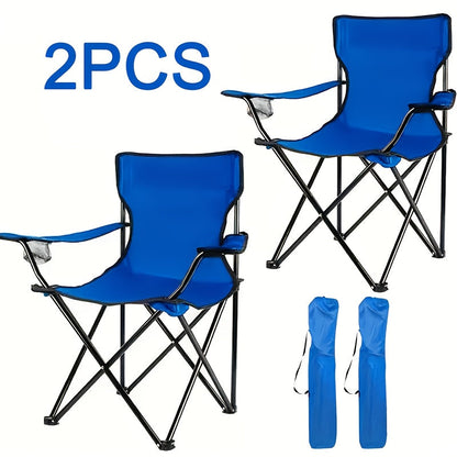 Foldable Camping Chairs 2 Pack – Steel Frame Oxford Cloth Cup Holders Portable Storage Bags for Outdoor BBQ Courtyard Beach Picnic Holiday Gift