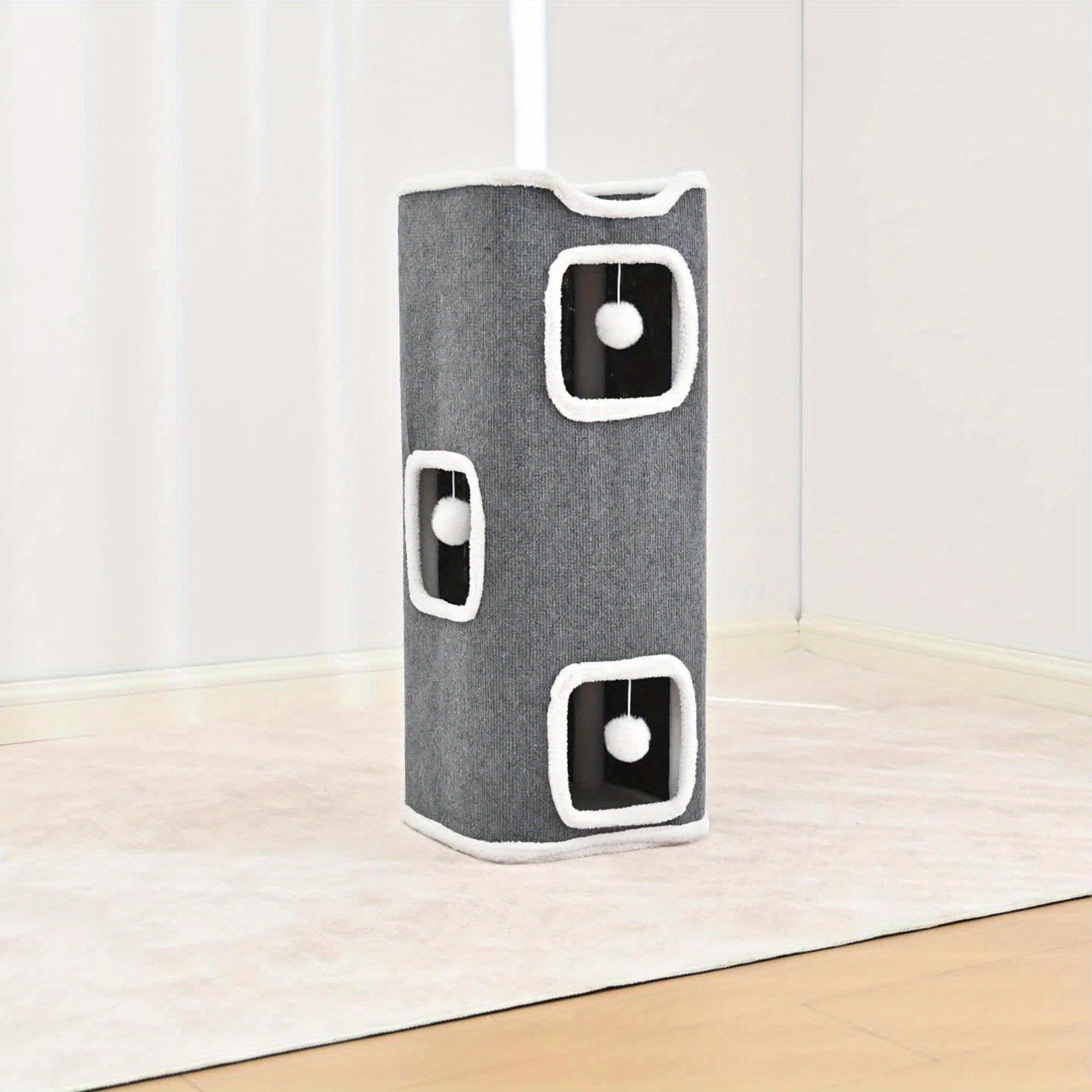 Foldable Multi-Level Cat Tree Tower for Indoor Cats - Scratch-Resistant Cat House with Cozy Top Bed Hideaway and Bell Balls, 1 to 3 Layers Cat Furniture for Climbing Playing and Resting