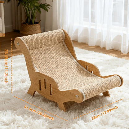 Elevated Cat Lounger Chair with Sisal Scratching Pad – Cat Hammock Bed, Beach Chair Style Indoor Nap Lounge Furniture for Cats, Cozy Elevated Cat Bed