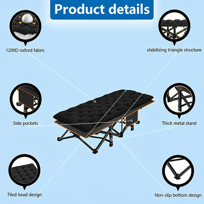 Portable Folding Camping Cot for Adults - Double Layer Oxford Fabric, Heavy Duty 500/600/700 LBS, Foldable Outdoor Camping Bed with Carrying Case for Beach, Nap, Travel, Black & Gray