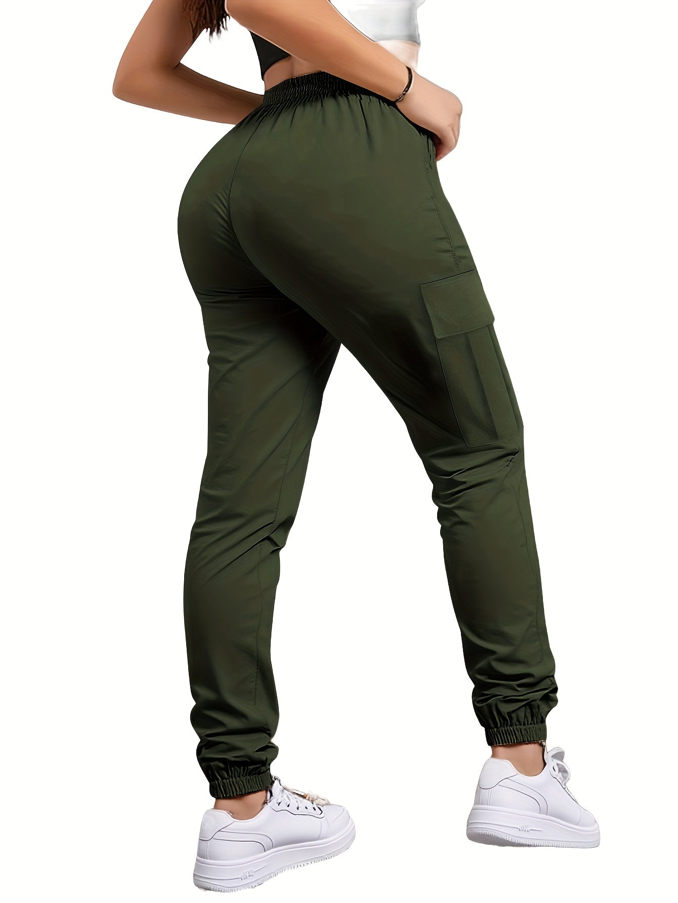 Women's Cargo Pants with Zippered Pockets – Elastic Drawstring Waist Large Pocket Casual Outdoor Trousers Black Grey Green Blue XS-XXL