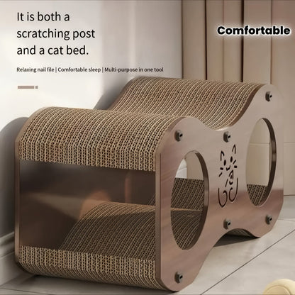 Walnut Cat Scratching Post with Integrated Cat Bed – 4-Season Woven Scratch Pad, Indoor Cat Scratcher for Lounging & Play, All Breeds