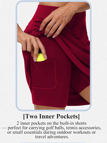 Women's 20-Inch Knee Length Skorts with 5 Pockets – High Waist Athletic Skirt with Built-In Shorts for Tennis, Golf & Pickleball, Long Activewear Skort, Sizes S-XXL, Multiple Colors