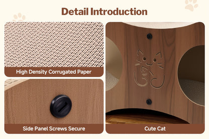 Walnut Cat Scratching Post with Integrated Cat Bed – 4-Season Woven Scratch Pad, Indoor Cat Scratcher for Lounging & Play, All Breeds