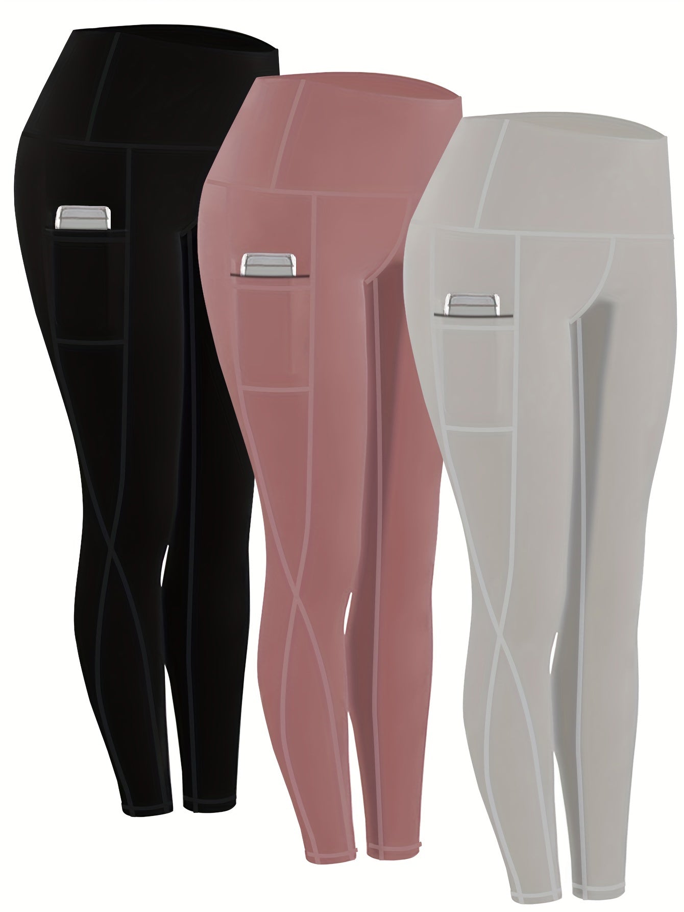 Women's High Waist Compression Leggings 3-Pack with Pockets 230g Breathable Tights for Yoga Fitness Sports Daily Wear – All Seasons Multi-Color Shapewear S-XXL