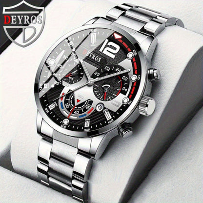 12-Piece Men's Watch & Hip-Hop Jewelry Gift Set – 3 Quartz Analog Watches + 9pc Bracelet, Necklace & Ring Set, Perfect Christmas & Birthday Gift for Men