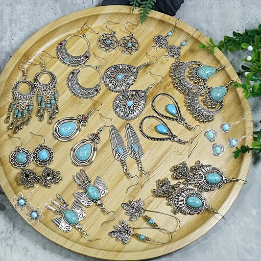 15 Pairs Bohemian Earrings Set for Women – Acrylic Turquoise Dangle Drop Earrings Ethnic Vintage Style Boho Jewelry Gift Set for Girls Ladies Party Daily Wear