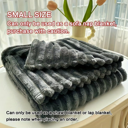 Fleece Throw Blanket Ultra-Soft 3D Faux Rabbit Fur Double-Sided – All-Season Cozy Blanket for Bed Sofa Travel Camping | 7 Colors 4 Sizes White Dark Gray Pink Khaki Purple Grey