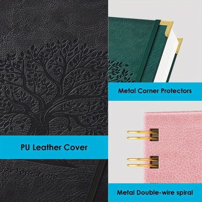 A5 Spiral Notebook Hardcover 300 Pages – Thick 100GSM No Bleed-Through Paper, Leather Cover Journal for College, Work & Writing – For Men & Women (Pink, Black, Green, Purple)