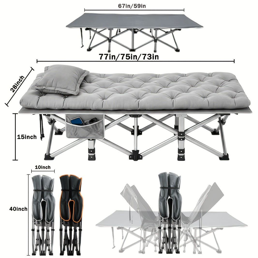 Extra Large Folding Bed with Mattress – 67"/75" Heavy Duty Camping Cot, 750 lbs Capacity, Portable Foldable Guest Bed for Adults, Travel, Camping, Gray & Black