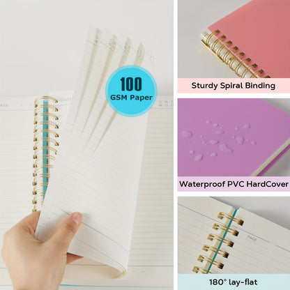 Spiral Notebook 3 Pack A5 Hardcover College Ruled Journal Set, 300 Pages 100GSM Thick Paper, PVC Cover Notepad for Women Girls Students, 5.7" x 8.4" with Ruler