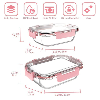 Glass Food Storage Containers with Lids 20-Piece Set, Stackable Airtight Meal Prep Containers, Oven Microwave Refrigerator & Dishwasher Safe, Space-Saving Kitchen Organization – 10 Containers + 10 Lids