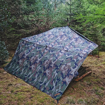 Outdoor Camping Tarp Canopy with UV Protection & Alloy Bracket – Portable Foldable 4-Person Shelter for Backpacking, Hiking, Garden & Outdoor Survival | All-Season Camping Awning