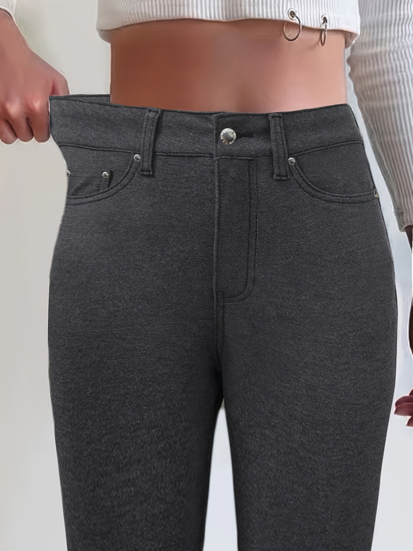 Women's High Waist Stretch Skinny Jeans Metal Button Street Style Slim Fit Denim Pants 10 Colors S-XXL Everyday Wear