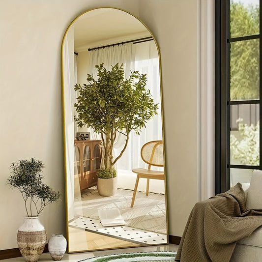 Full Length Floor Mirror with LED Lights - Arched & Rectangle Top, Aluminum Frame, 71" Standing Dressing Mirror for Bedroom & Living Room, Black Gold White, 5mm Tempered Glass