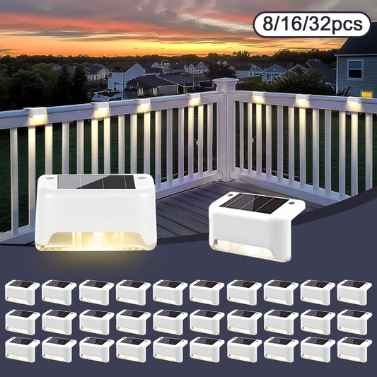 Solar Deck Lights Outdoor Waterproof LED Step Stair Fence Lights 8 16 32 Pack Auto Dusk to Dawn 800mAh Warm White Solar Powered Pathway Patio Garden Driveway Yard Wall Lighting
