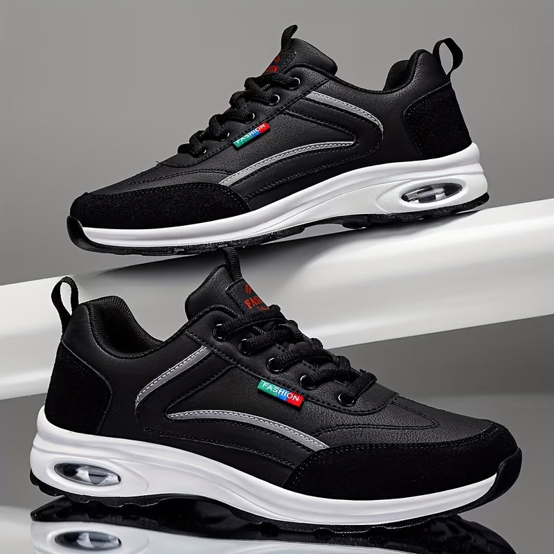 Men's Fashion Sneakers Lace-Up – Non-Slip Soft Sole Casual Running Shoes, PU Upper, Comfortable Lining, Lightweight for Outdoor Sports, Walking & Everyday Wear – Available in Blue, Black & White
