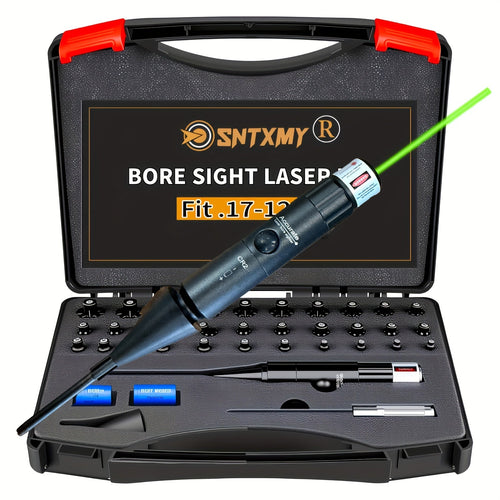 Bore Sight Laser Kit Red Green Boresighter with 8 or 32 Adapters Universal Multi-Caliber 0.17 Cal to 12GA for Rifle Pistol Shotgun - Tactical Gun Zeroing Tool
