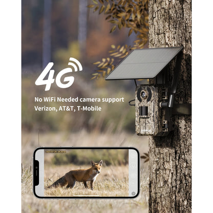 4G LTE Solar Trail Camera 4K Live View Night Vision 0.2s Trigger Remote Phone Access Motion Detection Wide Angle Wireless Game Camera for Deer Hunting Wildlife