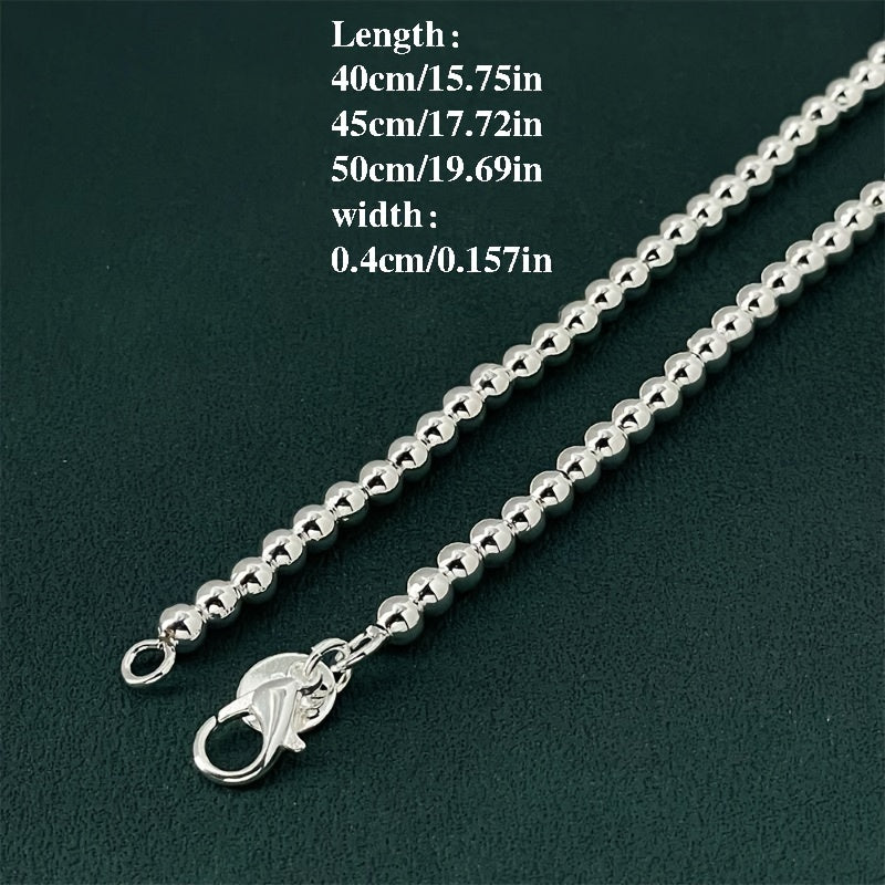 925 Sterling Silver Round Bead Necklace for Women – Adjustable 16 to 20 Inches, Elegant Minimalist Layering Chain, Chic Everyday Jewelry Accessory