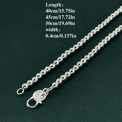 925 Sterling Silver Round Bead Necklace for Women – Adjustable 16 to 20 Inches, Elegant Minimalist Layering Chain, Chic Everyday Jewelry Accessory