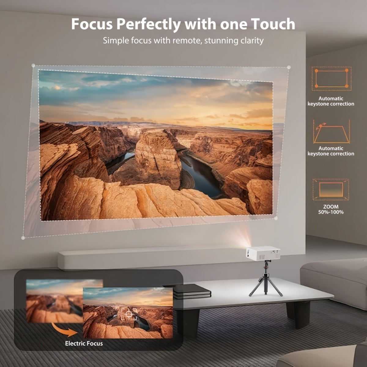 Portable Projector 1080P Supported 1280x720 Native Resolution with Remote Control USB Compatible with Smartphones Tablets Laptops TV Sticks Big Screen Home Theater