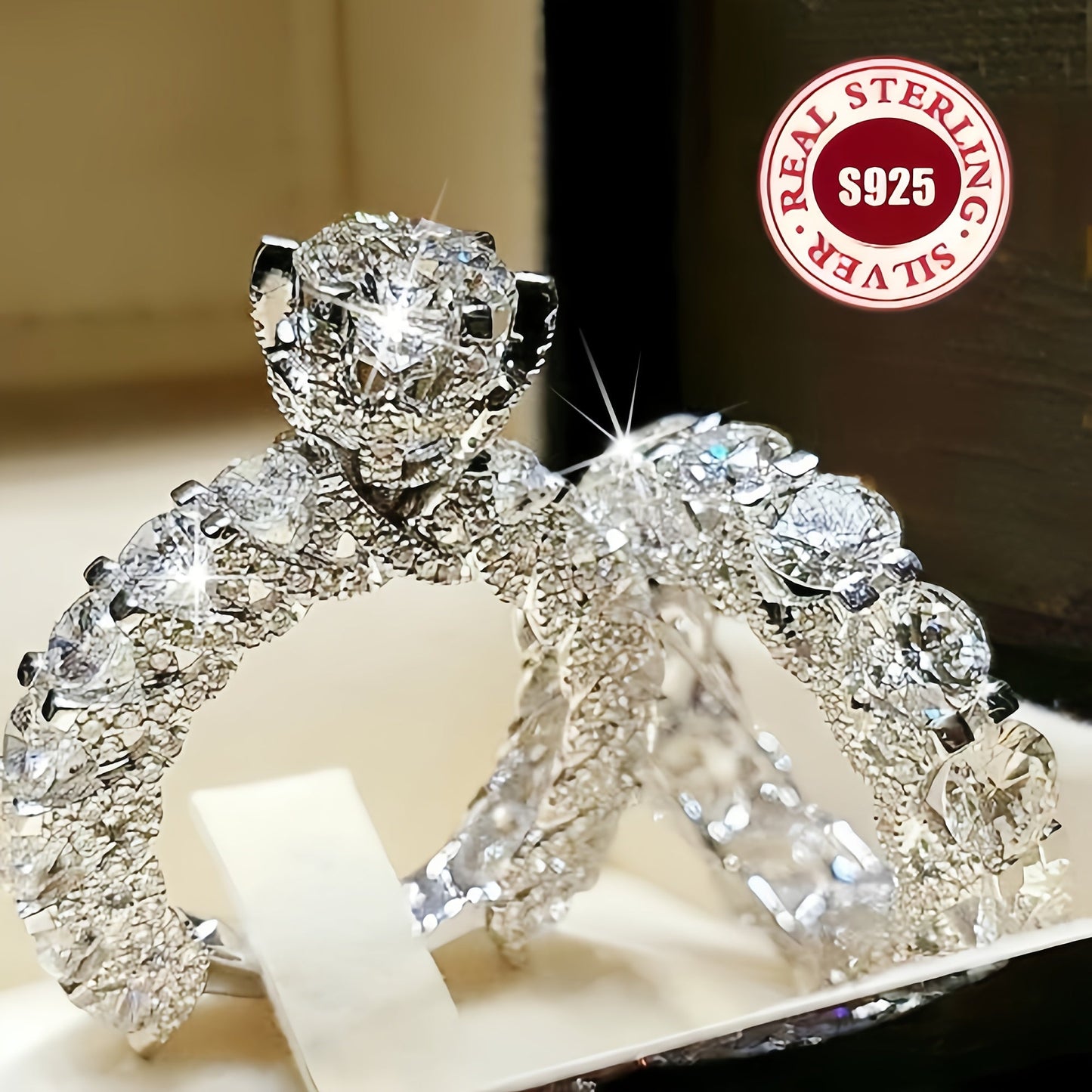 S925 Sterling Silver Ring Set for Women 2-Piece 5A Zirconia Stackable Engagement Rings Luxury Boho Style - Perfect Gift for Girlfriend Wife Birthday Christmas Wedding Party