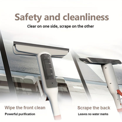 3-in-1 Glass Cleaning Kit with Durable Metal Pole Squeegee and Scraper for High Windows Shower Doors Car Windshields – Streak-Free Home Cleaning Tool