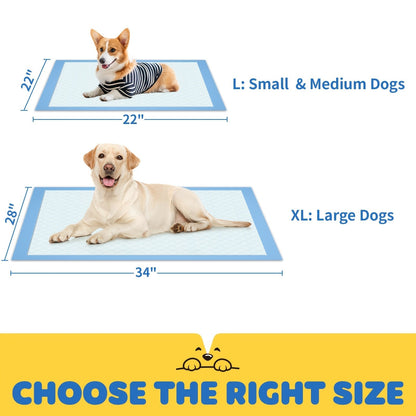 Dog Pee Pads 100 Count – 6-Layer Super Absorbent Puppy Training Pads, Leak-Proof & Odor Control, Disposable Dog Potty Pads for Puppies, Dogs & Cats, 34"x28" or 22"x22"