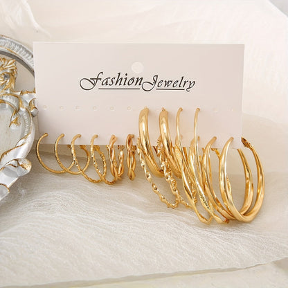 16-Piece Twisted Hoop Earrings Set for Women – Elegant Wide Face Gold Hoops, Minimalist Jewelry for Daily Wear, Party, Vacation & Dating, Perfect Gift