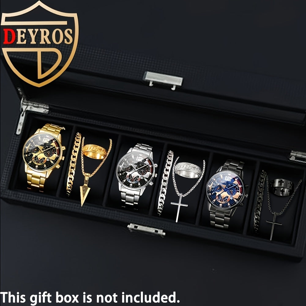 12-Piece Men's Watch & Hip-Hop Jewelry Gift Set – 3 Quartz Analog Watches + 9pc Bracelet, Necklace & Ring Set, Perfect Christmas & Birthday Gift for Men