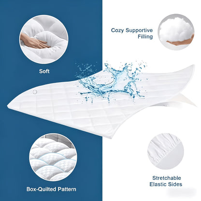 Quilted Pillow Top Mattress Topper 1000GSM Cooling - Fitted Mattress Cover Deep Pocket 8-21", Soft Mattress Protector for Twin Full Queen King Cal King