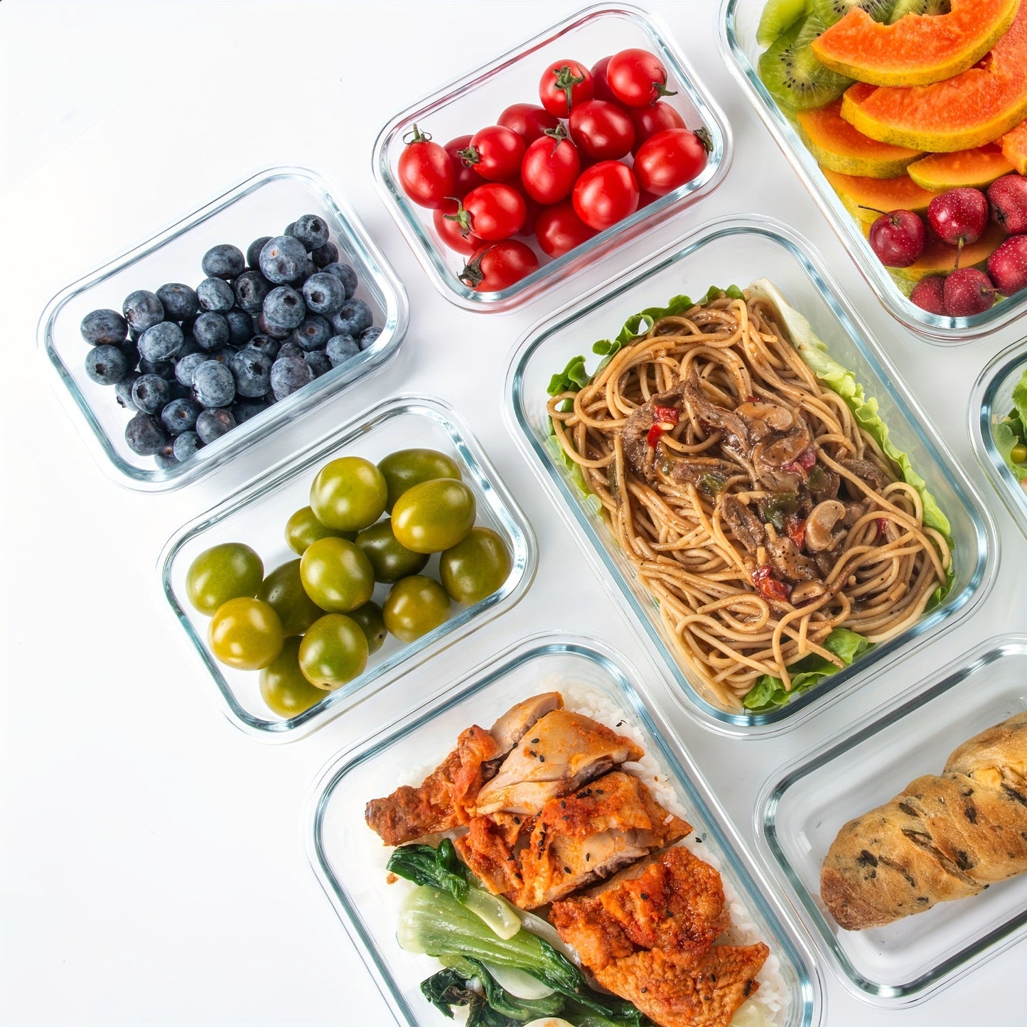 Glass Food Storage Containers Set of 8 with Lids – Borosilicate Leak-Proof Meal Prep Containers, Oven Microwave Dishwasher Safe, Stackable Kitchen Storage for Leftovers & Lunch