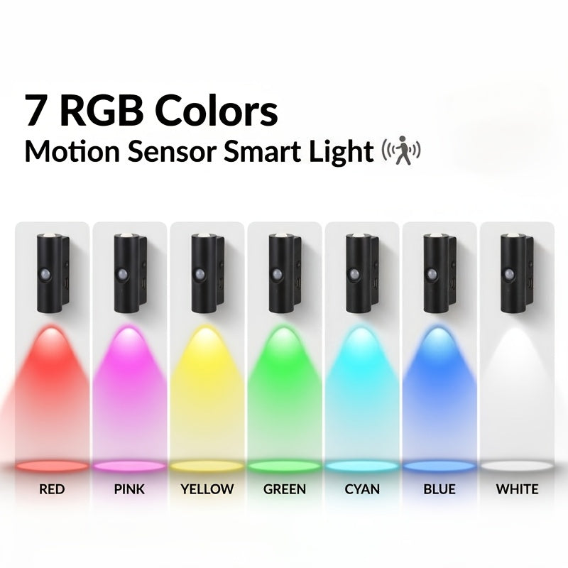 Motion Sensor Wall Lights 4-Pack – Rechargeable Wireless Magnetic LED Night Light, Dual Head, RGB 3 Colors, for Bedroom, Stairs, Cabinet, Closet & RV Interior | Velora