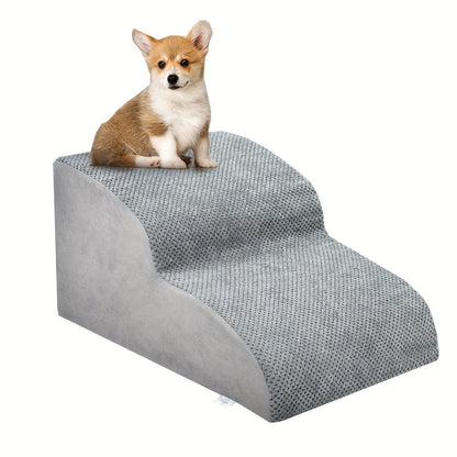 NIUBYA Extra Wide Dog Stairs for Small Dogs – High Density Foam Pet Steps, Non-Slip Bottom, Soft Cushioned Ramp for High Beds Couch Sofa, Ideal for Injured Elderly Dogs, Polypropylene, Compact