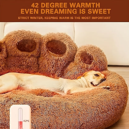 Bear Paw Plush Round Pet Bed for Dogs & Cats – Soft Calming Dog Bed, Non-Slip Cat Bed, Warm Cozy Puppy Bed, Small Medium Large, 20/24/28/36 Inch, Coffee/Pink/Gray
