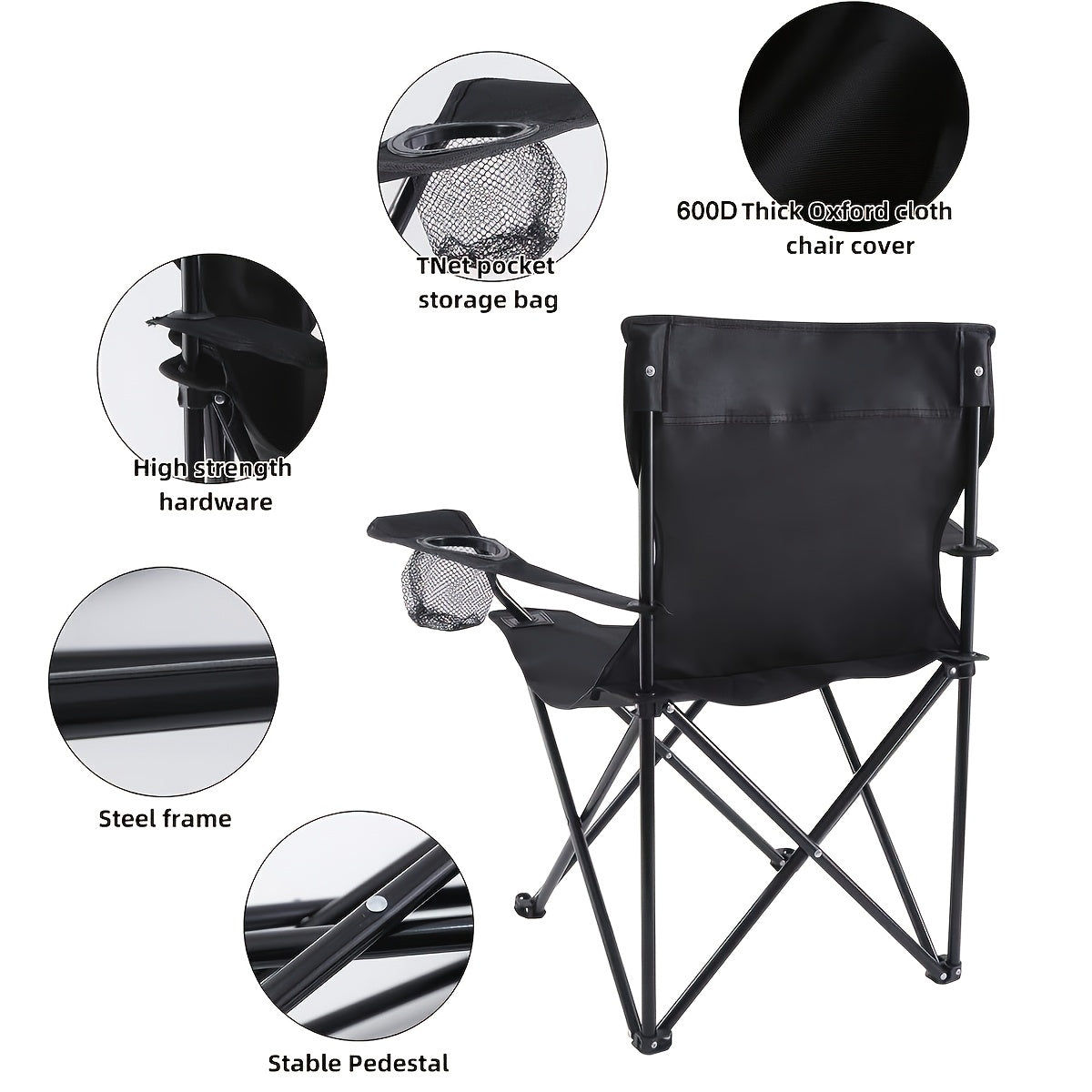 Foldable Camping Chairs 2 Pack – Steel Frame Oxford Cloth Cup Holders Portable Storage Bags for Outdoor BBQ Courtyard Beach Picnic Holiday Gift
