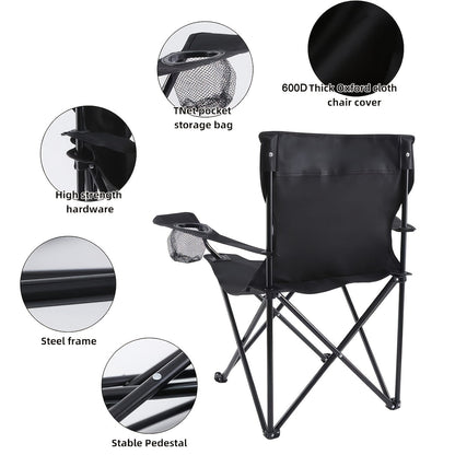 Foldable Camping Chairs 2 Pack – Steel Frame Oxford Cloth Cup Holders Portable Storage Bags for Outdoor BBQ Courtyard Beach Picnic Holiday Gift