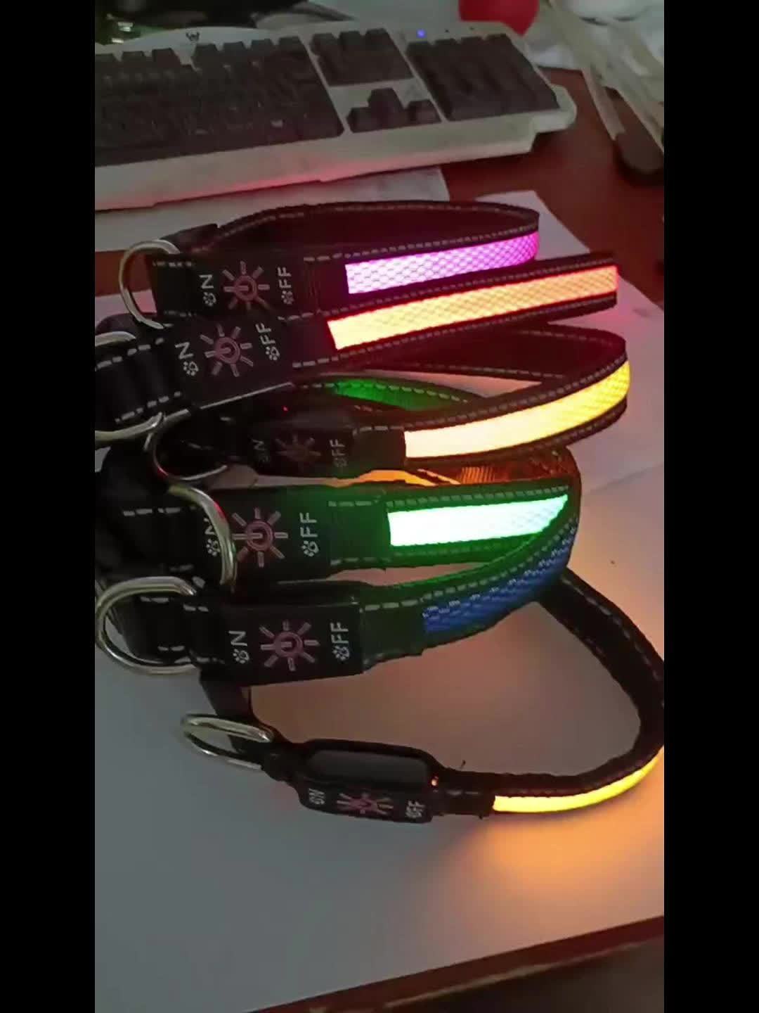 LED Dog Collar USB Rechargeable Soft Mesh – Adjustable Light Up Safety Collar for Small Medium Large Dogs, 5 Colors Blue Green Pink Red Yellow, Sizes XS to XL for Night Walking