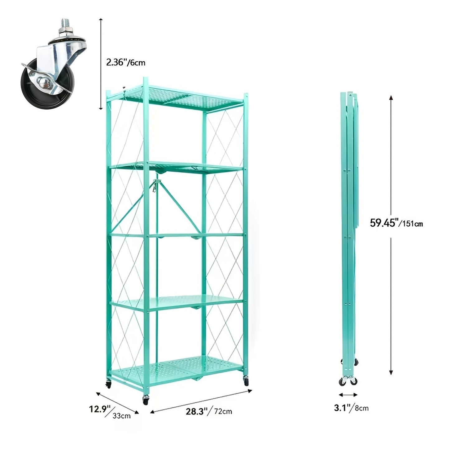 Heavy Duty Folding Storage Rack with Wheels – 3/4/5-Tier Portable Floor-Standing Shelf, No Assembly Required, for Home, Office, Bedroom & Dorm, 4 Colors Available