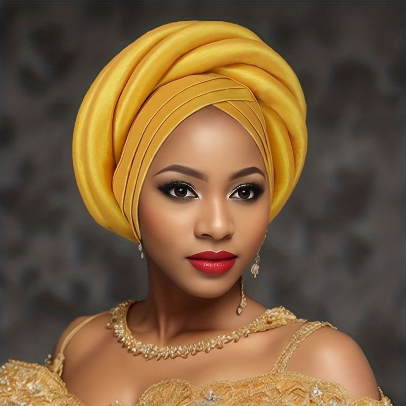 Nigerian Wedding Turban Hat for Women Elastic Polyester Sponge Festive Headwear Button Closure Religious Occasion 10 Colors