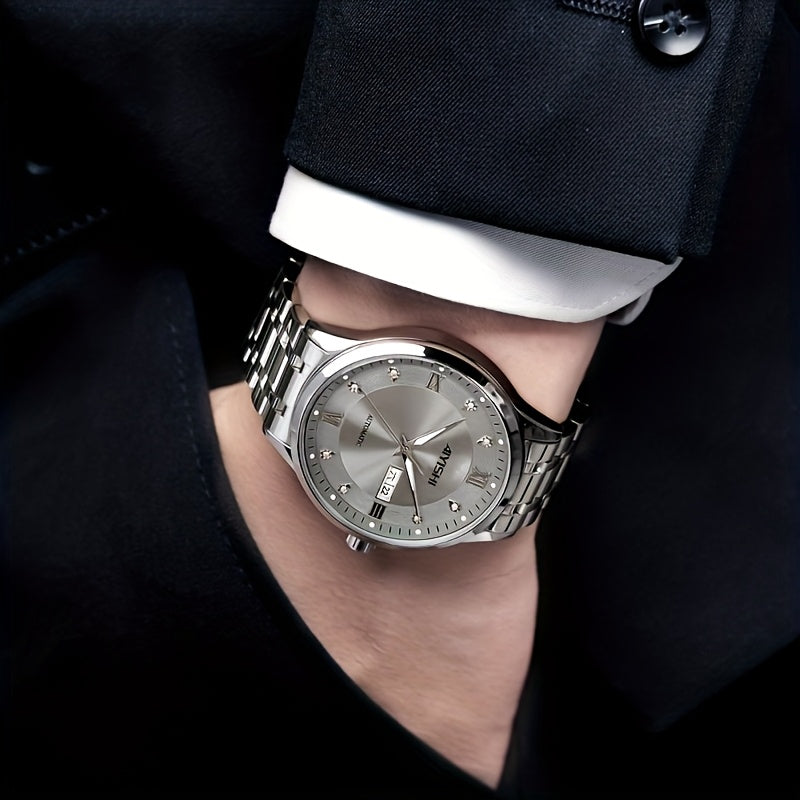 Men's Luxury Quartz Watch Stainless Steel Tourbillon Dial Date Display Night Glow Sports Dress Watch Elegant Timepiece Father's Day Gift for Men